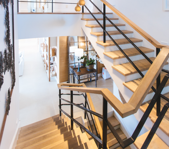 spiral staircase in all white modern building