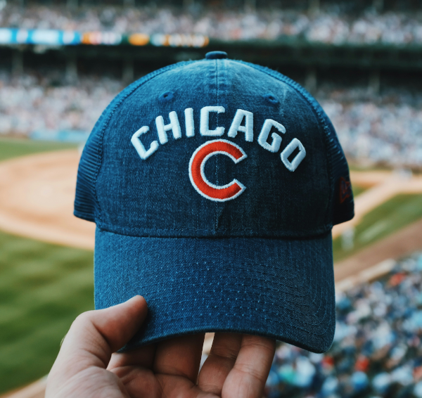 chicago hat at a baseball game